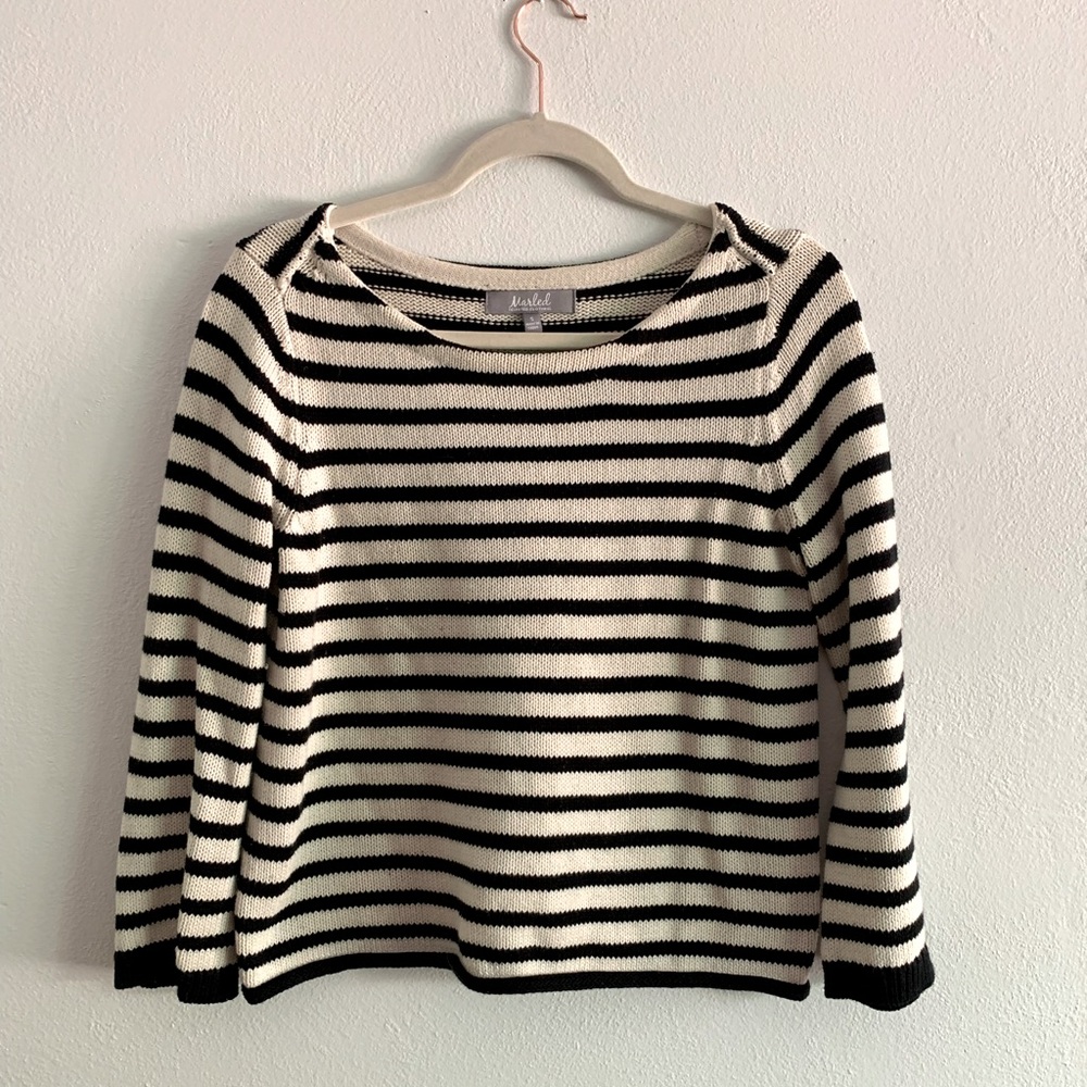 Black and white striped cropped sweater